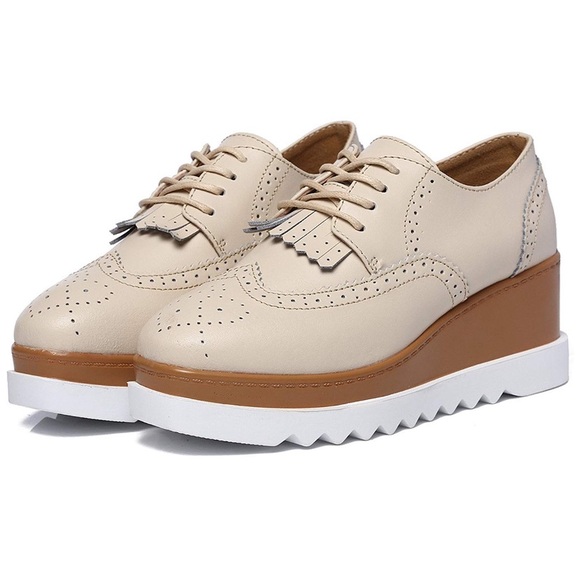 Shoes Beige Laceup Platform Wedge Oxford Shoes Poshmark